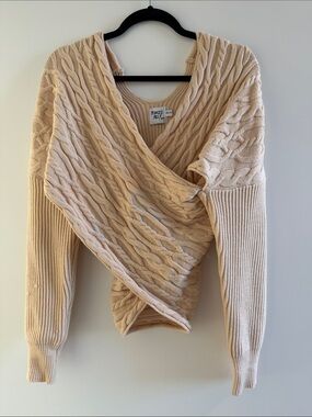 Princess Polly Beige Cable-Knit Wrap V-Neck Sweater